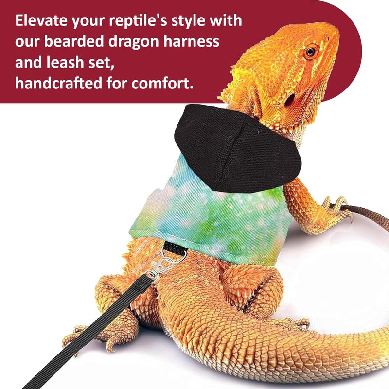 hokable Bearded Dragon Lizard Hoodie Leash Suit Reptile pet Outdoor Chest Harness Chameleon Squirrel Leash Hooded Clothes Suitable for Bearded Dragon Lizard Reptiles（Black hat） - Image 5